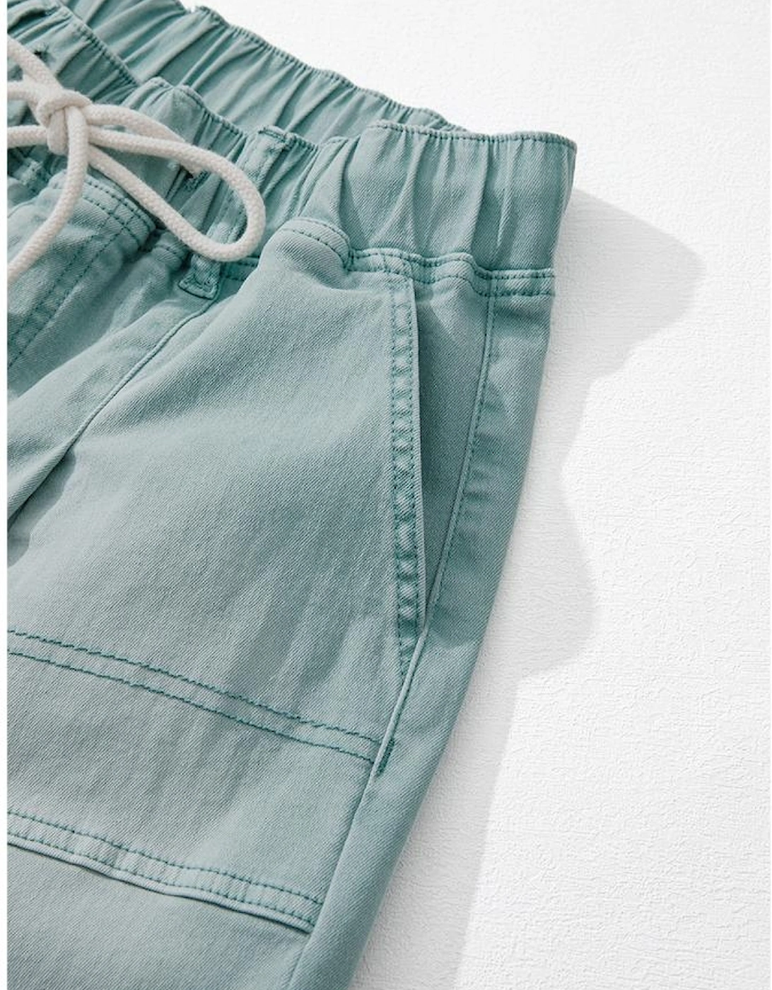 Smoke Green Mineral Wash Drawstring High Waist Wide Leg Jeans