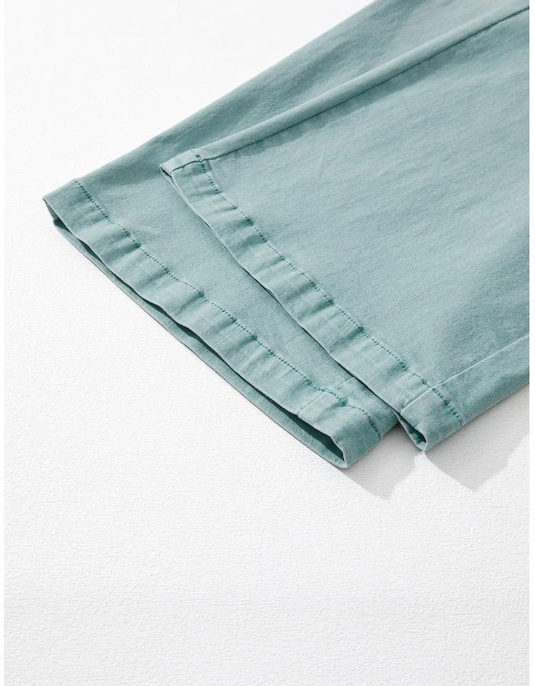 Smoke Green Mineral Wash Drawstring High Waist Wide Leg Jeans