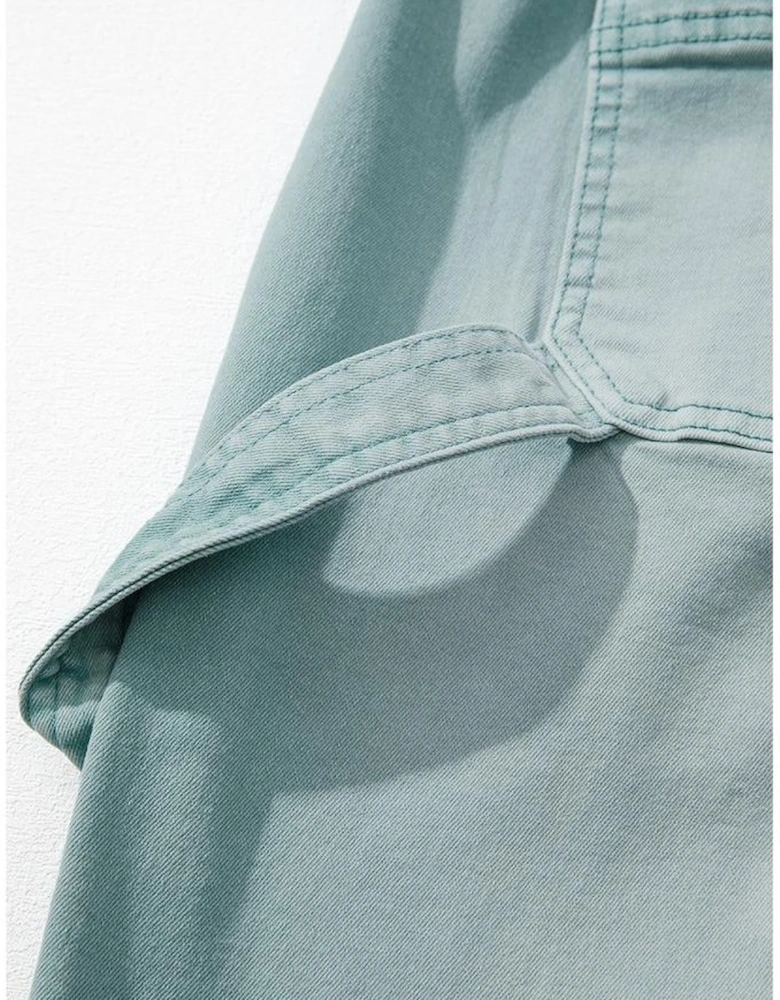 Smoke Green Mineral Wash Drawstring High Waist Wide Leg Jeans