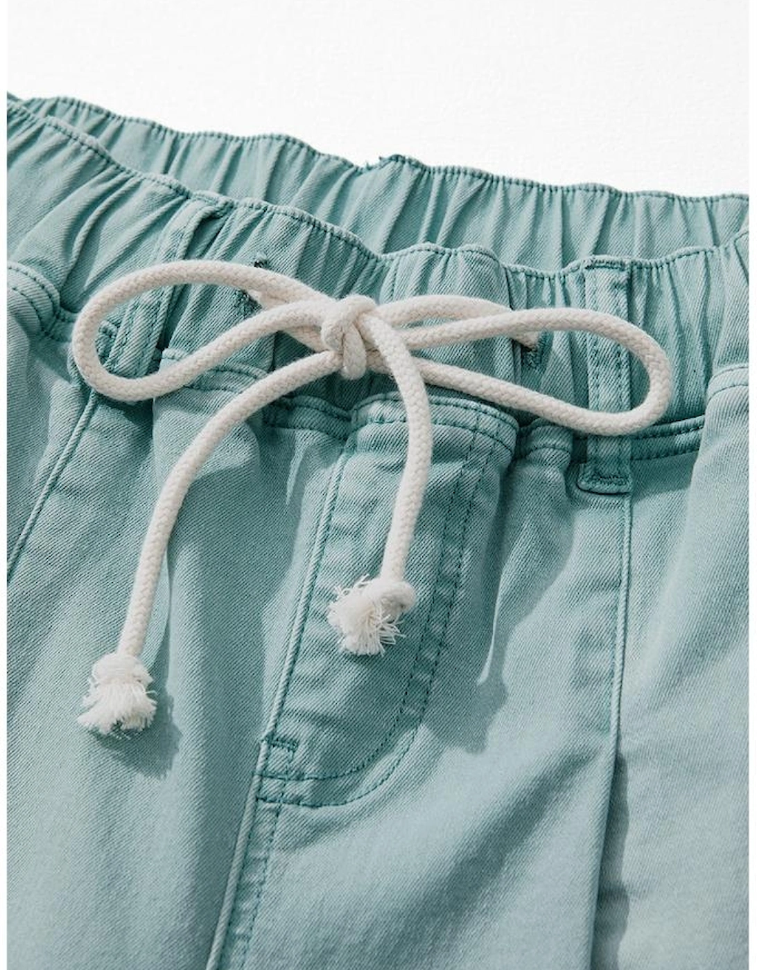 Smoke Green Mineral Wash Drawstring High Waist Wide Leg Jeans