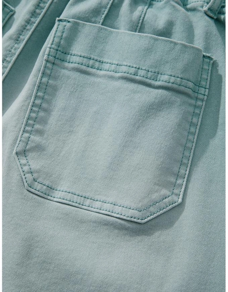 Smoke Green Mineral Wash Drawstring High Waist Wide Leg Jeans