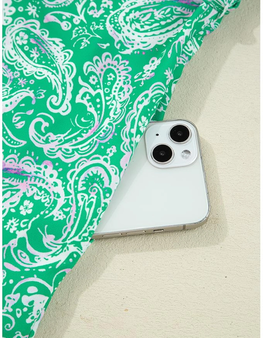 Green Paisley Print Long Sleeve Button Front Tied Waist Mini Dress