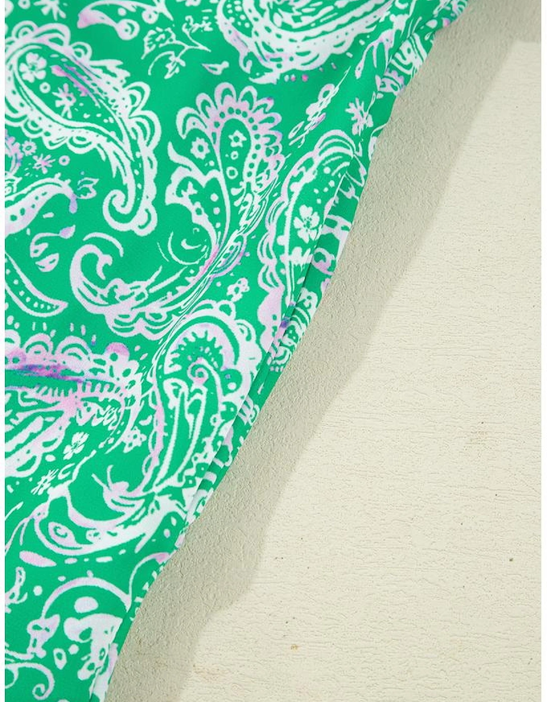 Green Paisley Print Long Sleeve Button Front Tied Waist Mini Dress