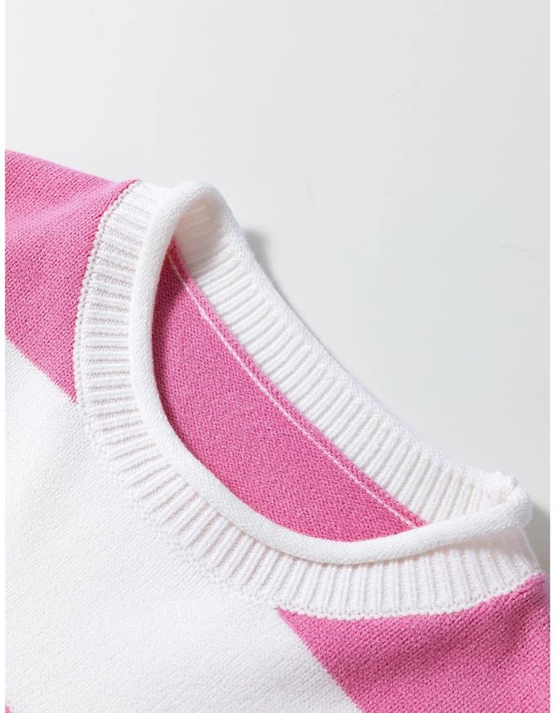 Pink Stripe Dropped Short Sleeve Lightweight Knitted Top
