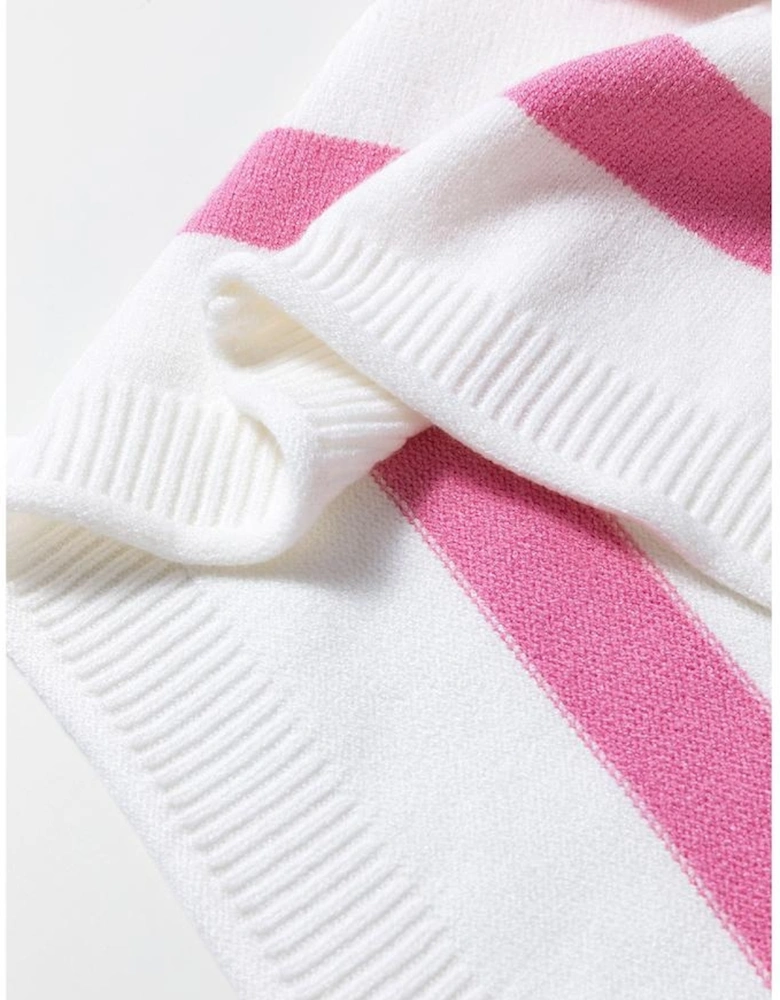 Pink Stripe Dropped Short Sleeve Lightweight Knitted Top