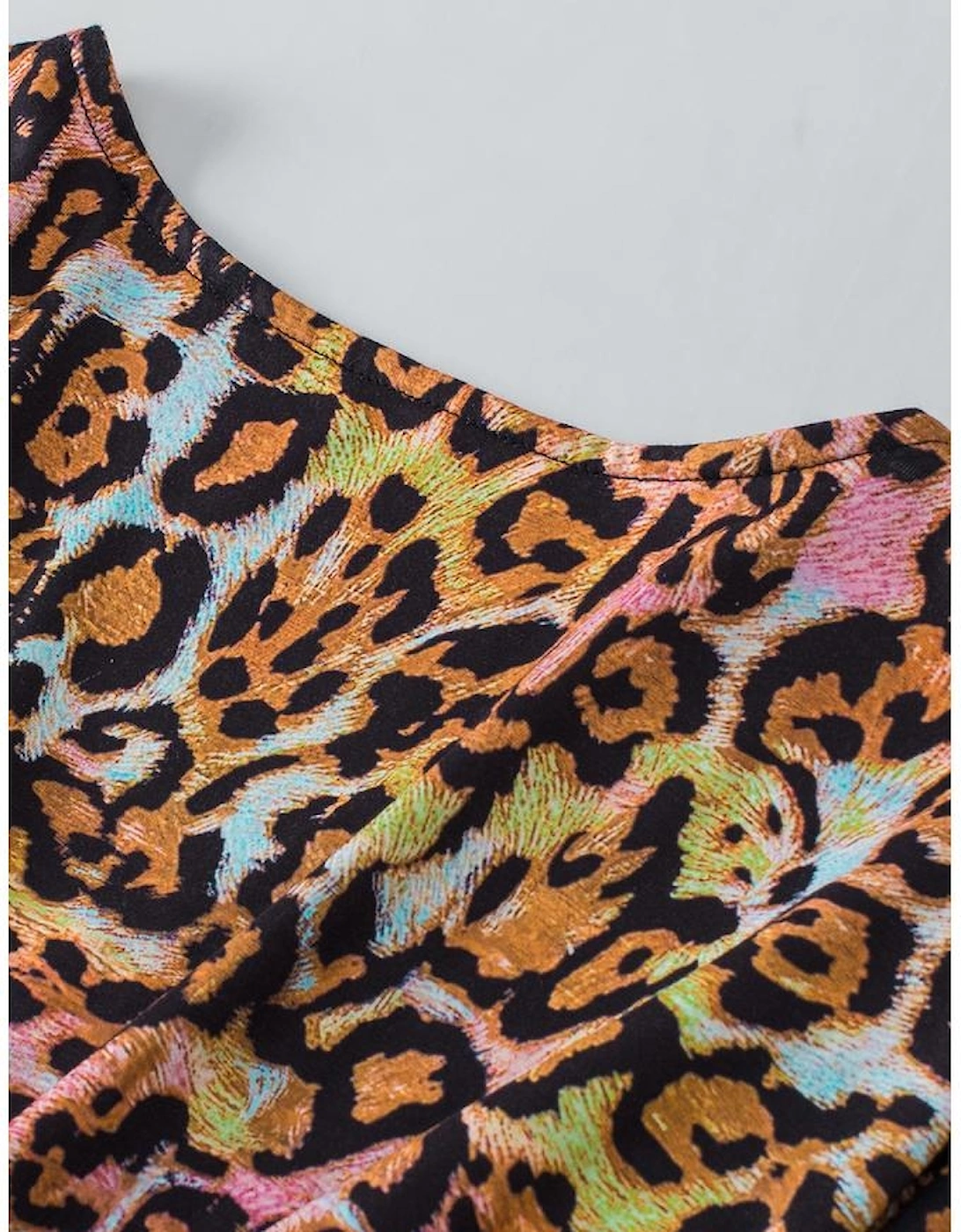 White Leopard Print Wide Sleeve Peplum Hem Blouse