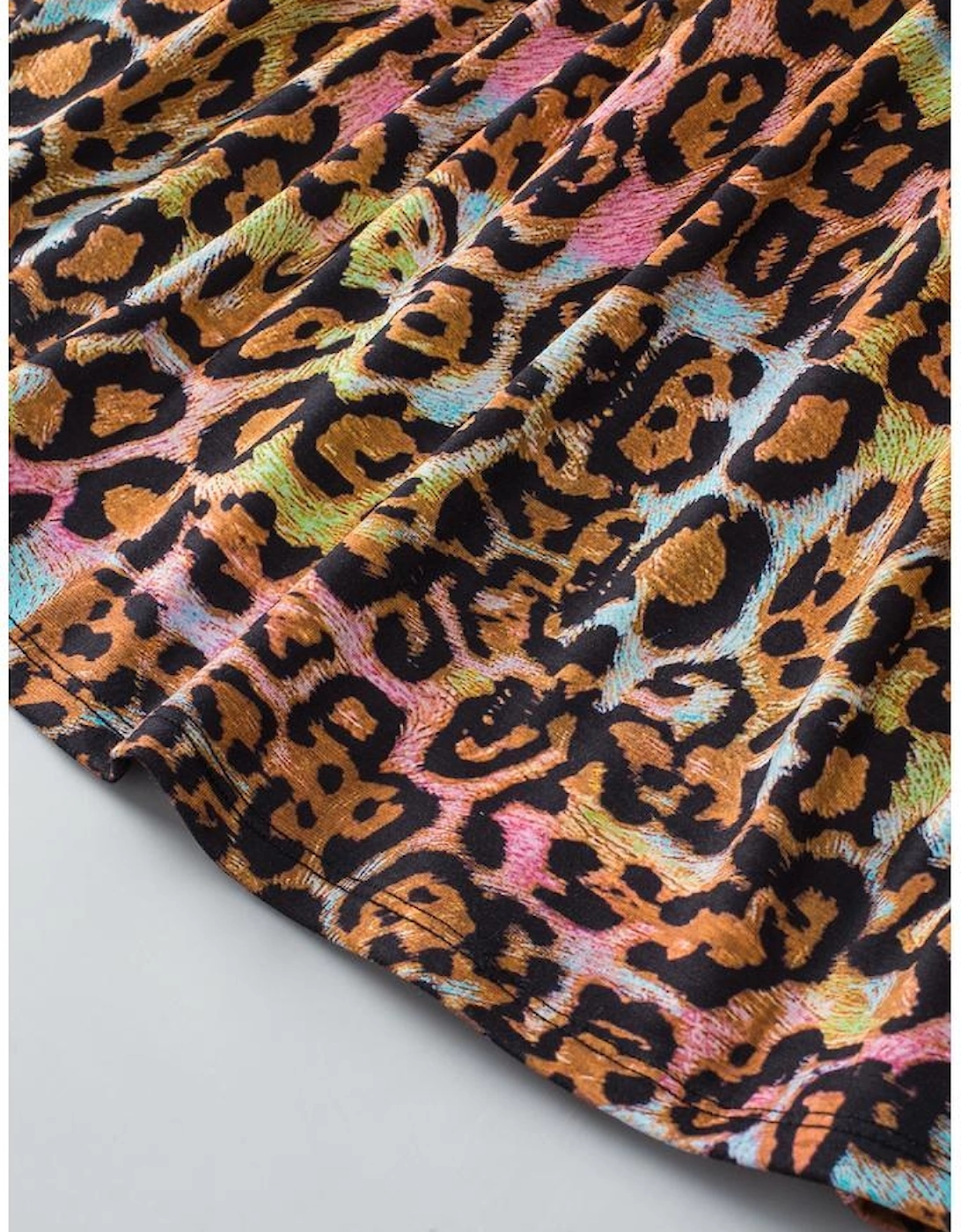 White Leopard Print Wide Sleeve Peplum Hem Blouse