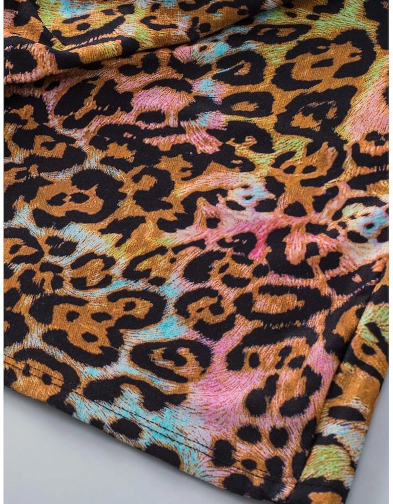 White Leopard Print Wide Sleeve Peplum Hem Blouse