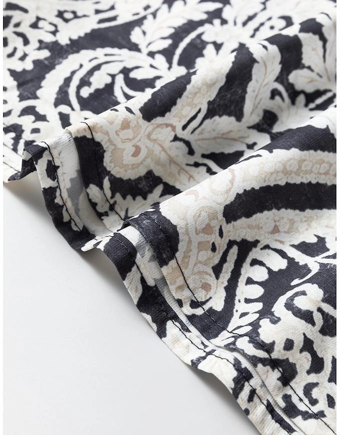 Black Bohemian Printed Drawstring Waist Wide Leg Pants