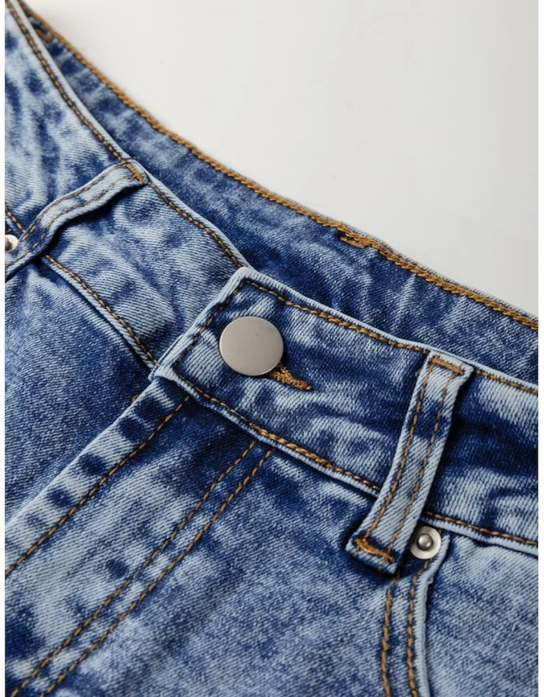 Myosotis Center Seam Cuffed Hem Straight High Waist Jeans