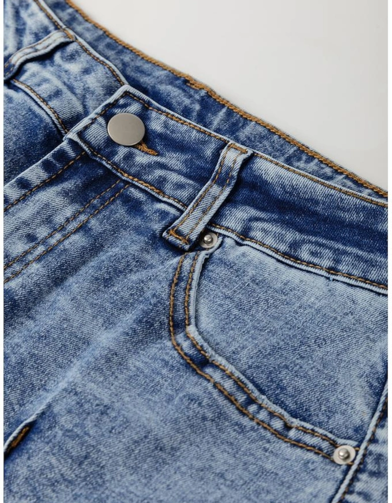 Myosotis Center Seam Cuffed Hem Straight High Waist Jeans