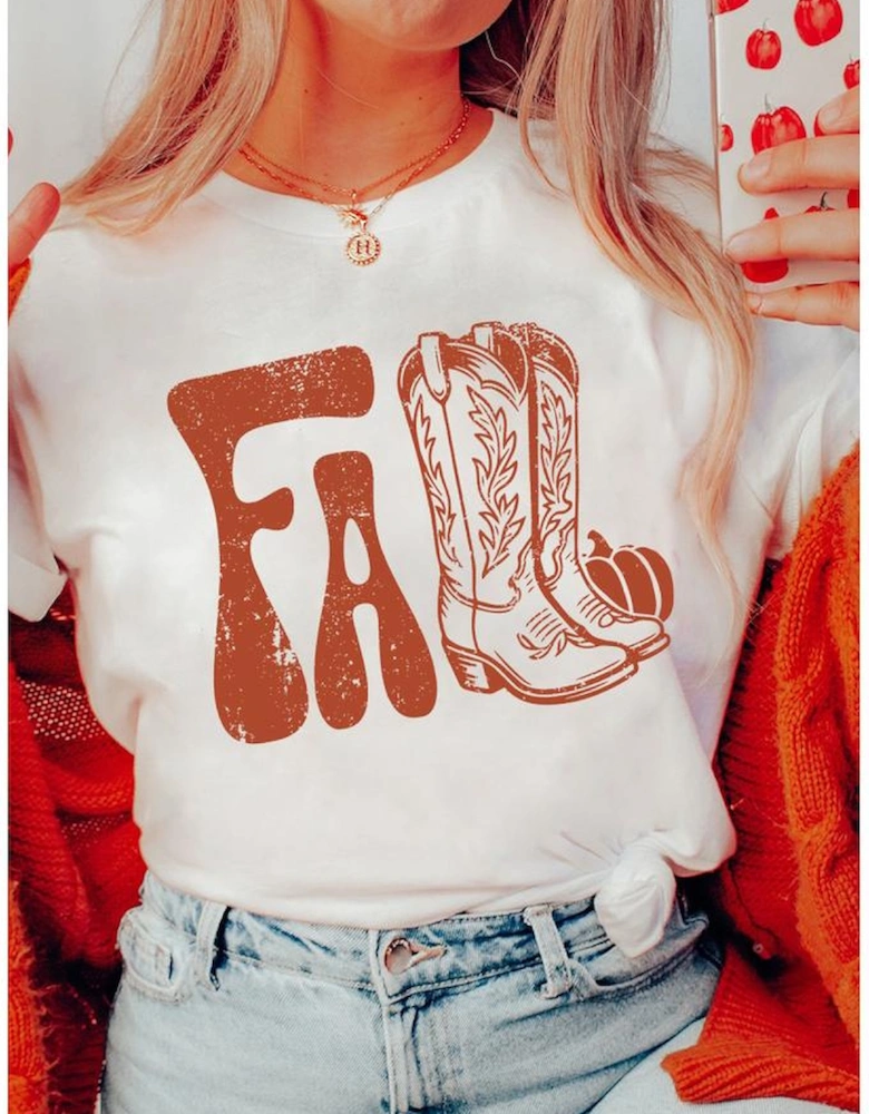 White FALL Boots Cracking Graphic T Shirt