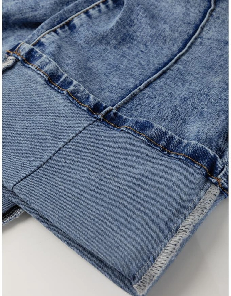 Myosotis Center Seam Cuffed Hem Straight High Waist Jeans