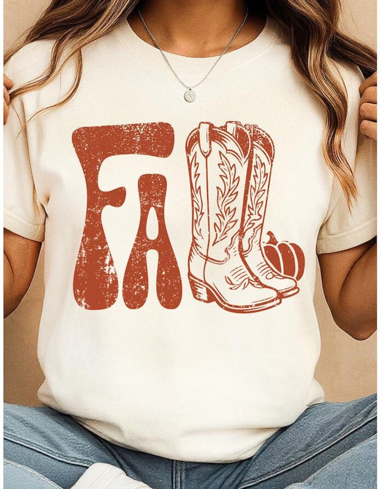 White FALL Boots Cracking Graphic T Shirt