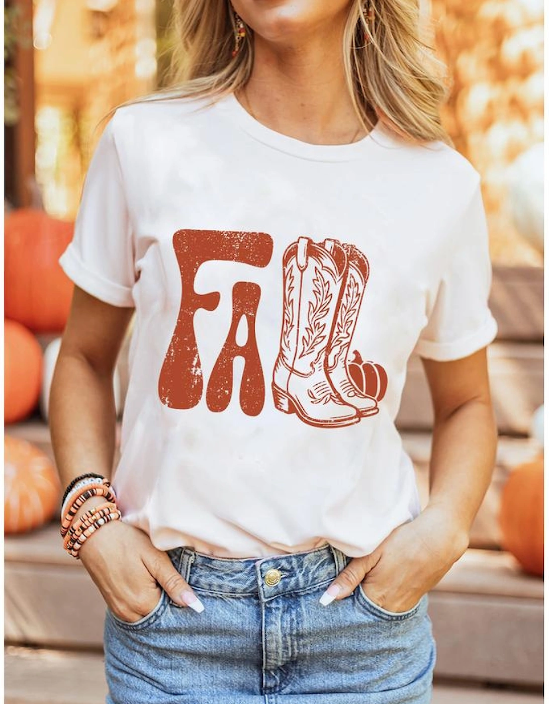 White FALL Boots Cracking Graphic T Shirt