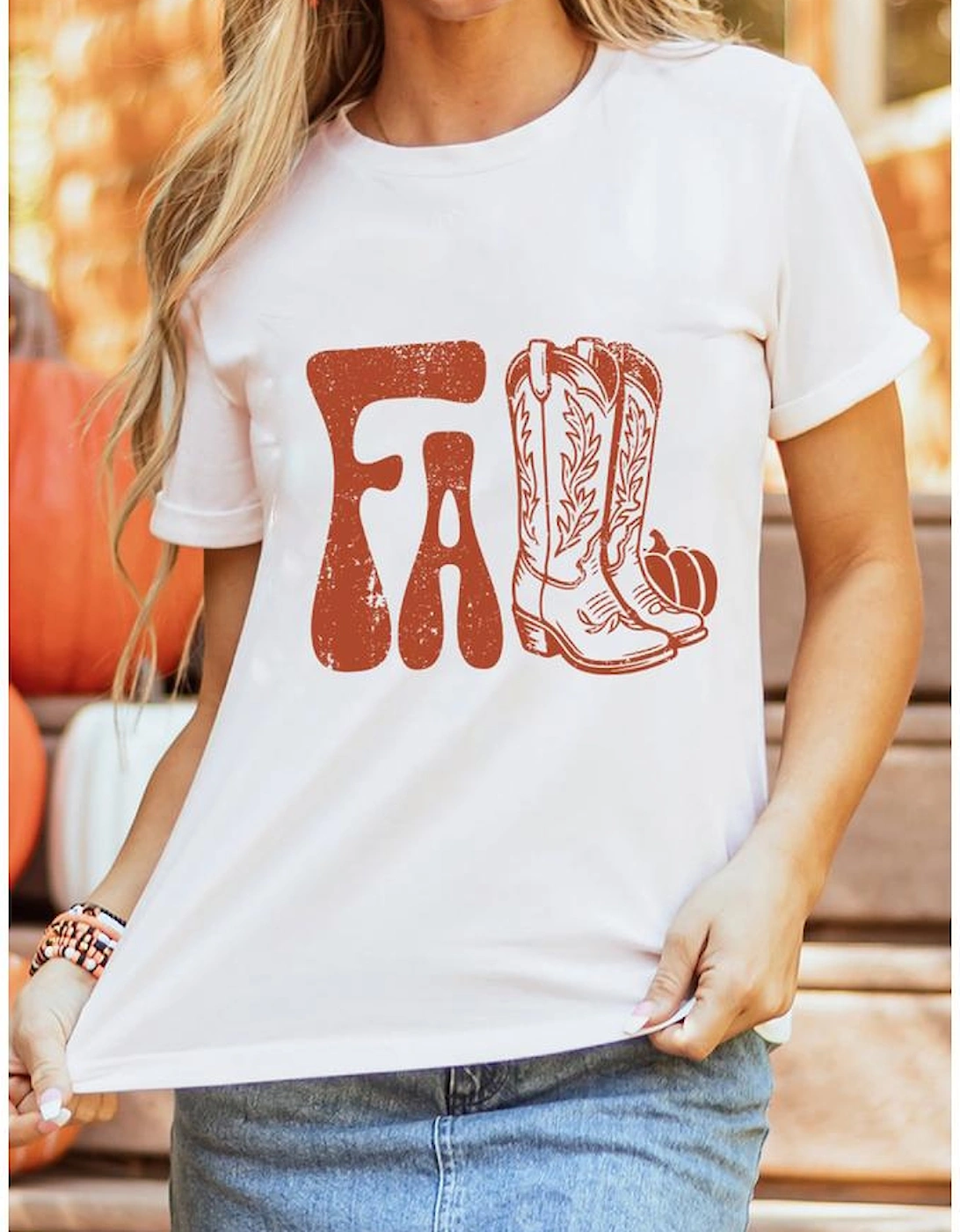 White FALL Boots Cracking Graphic T Shirt