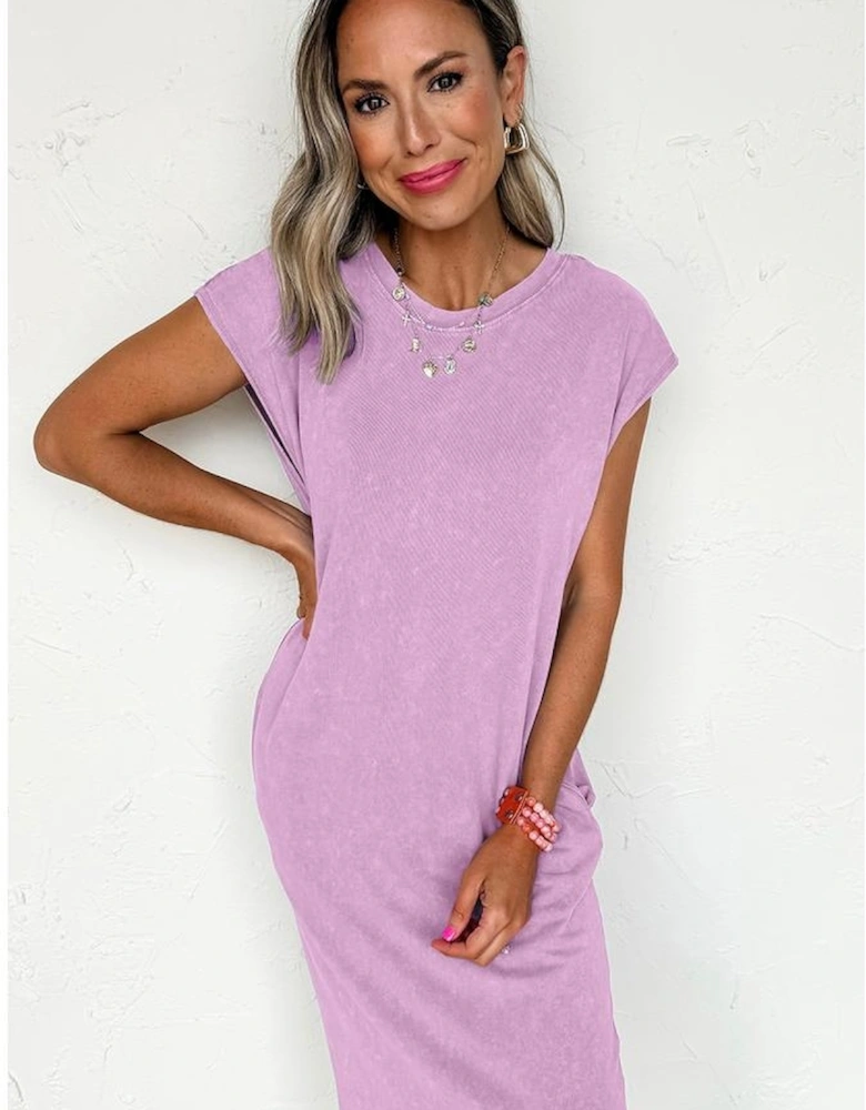 Wisteria Mineral Wash Pocketed T-shirt Long Dress