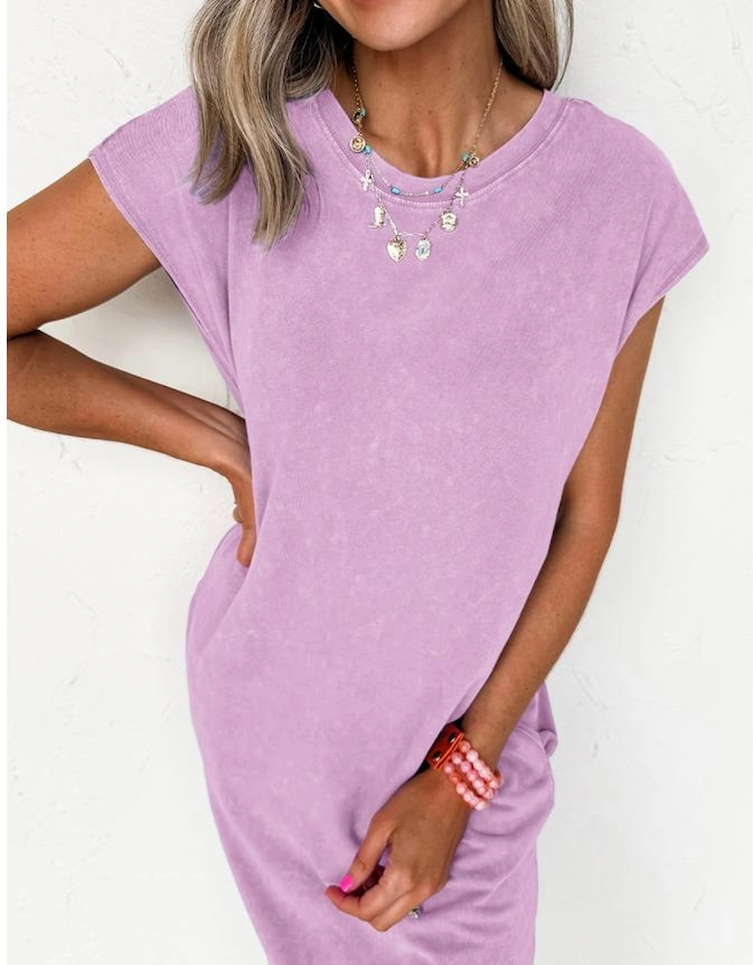 Wisteria Mineral Wash Pocketed T-shirt Long Dress