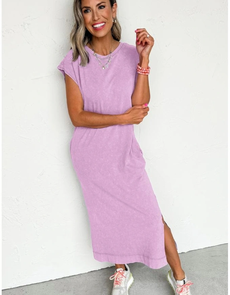 Wisteria Mineral Wash Pocketed T-shirt Long Dress