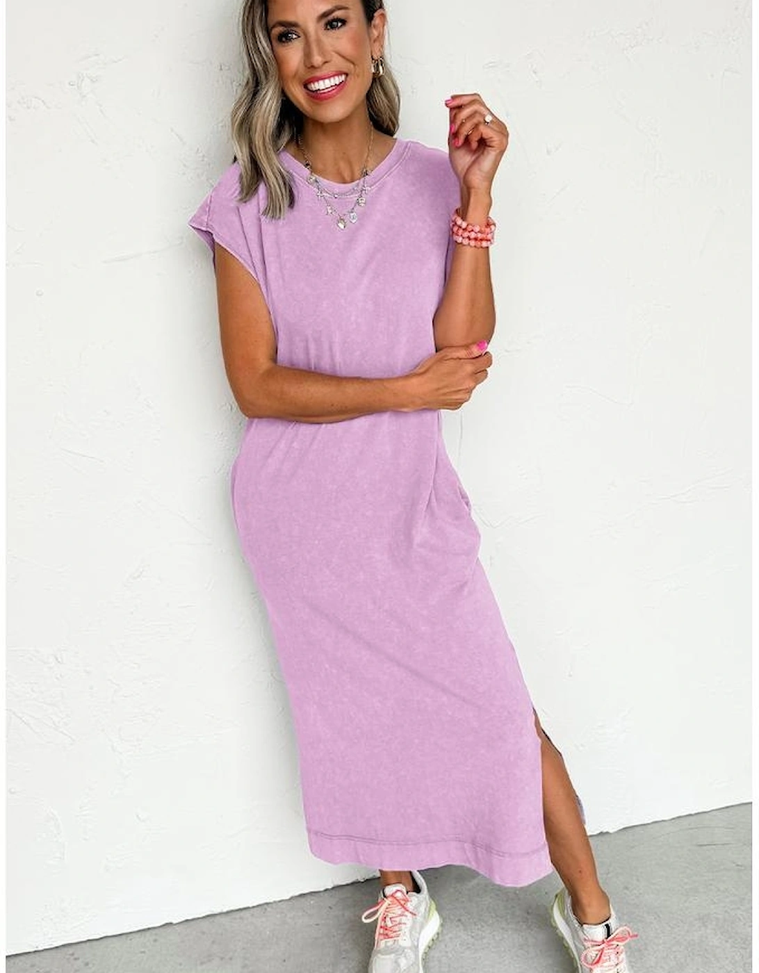 Wisteria Mineral Wash Pocketed T-shirt Long Dress