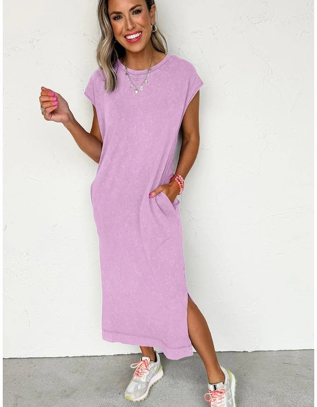 Wisteria Mineral Wash Pocketed T-shirt Long Dress