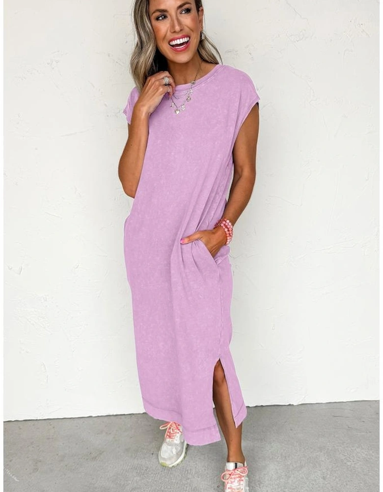 Wisteria Mineral Wash Pocketed T-shirt Long Dress