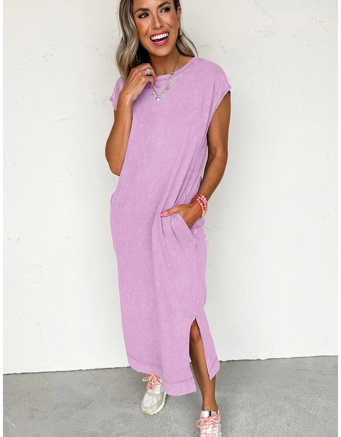 Wisteria Mineral Wash Pocketed T-shirt Long Dress