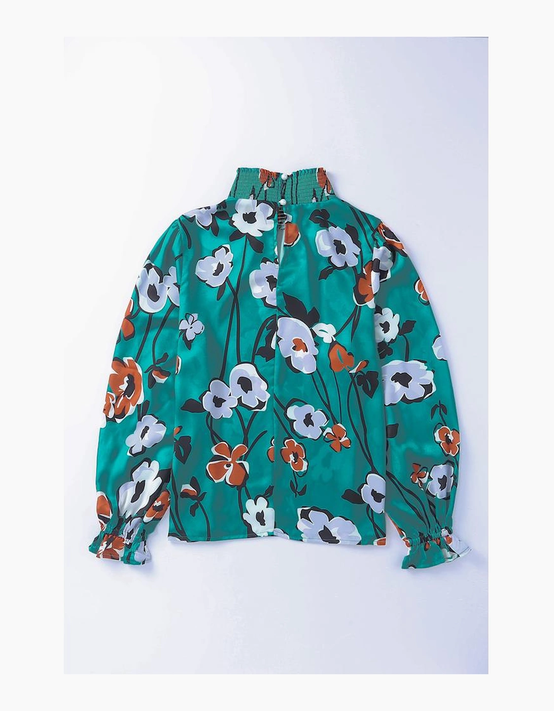 Floral Print Smocked Mock Neck Blouse