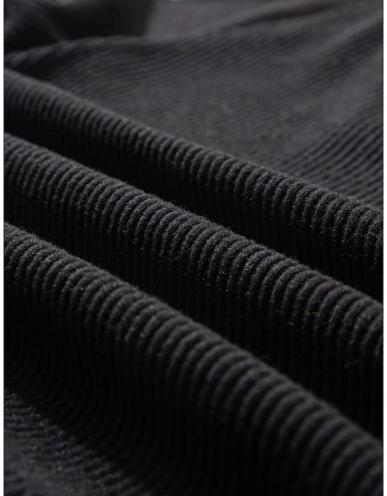 Black Color Contrast Ribbed Loose Fit Long Sleeve Top