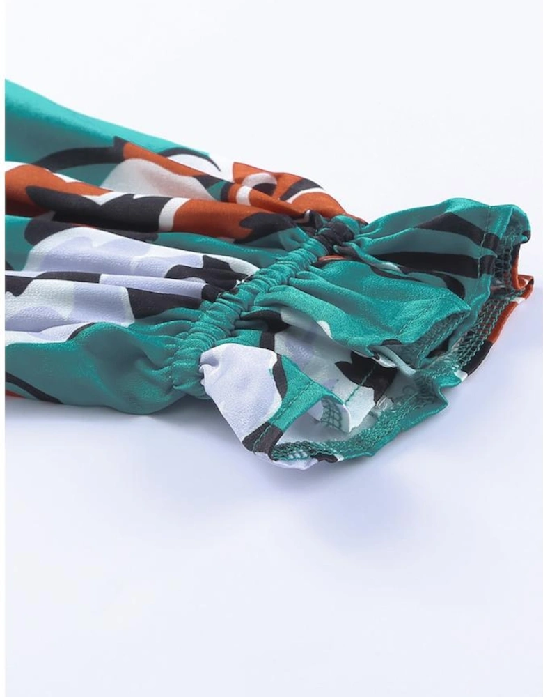 Floral Print Smocked Mock Neck Blouse