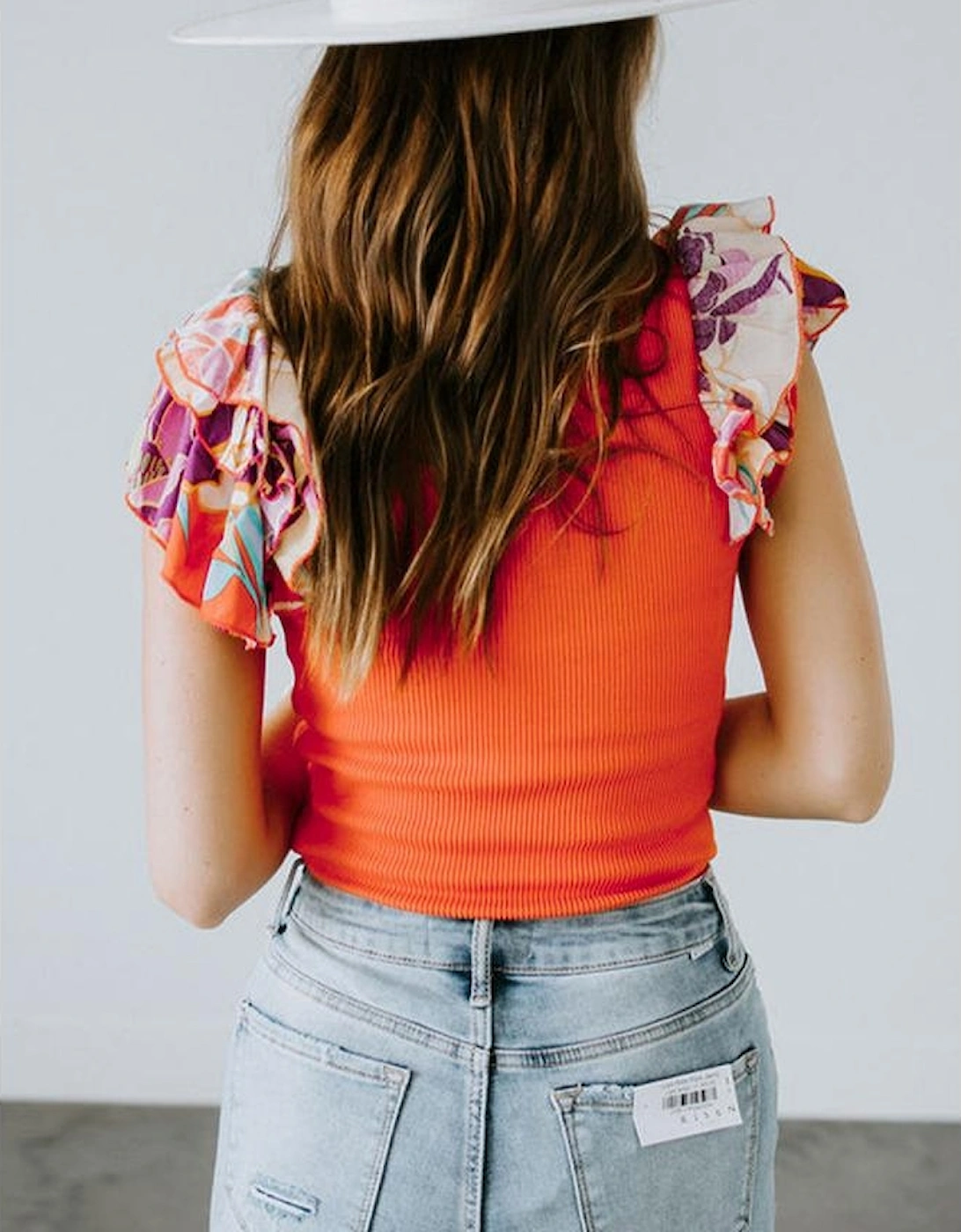 Orange Ribbed Knit Tiered Ruffled Sleeve Bodysuit