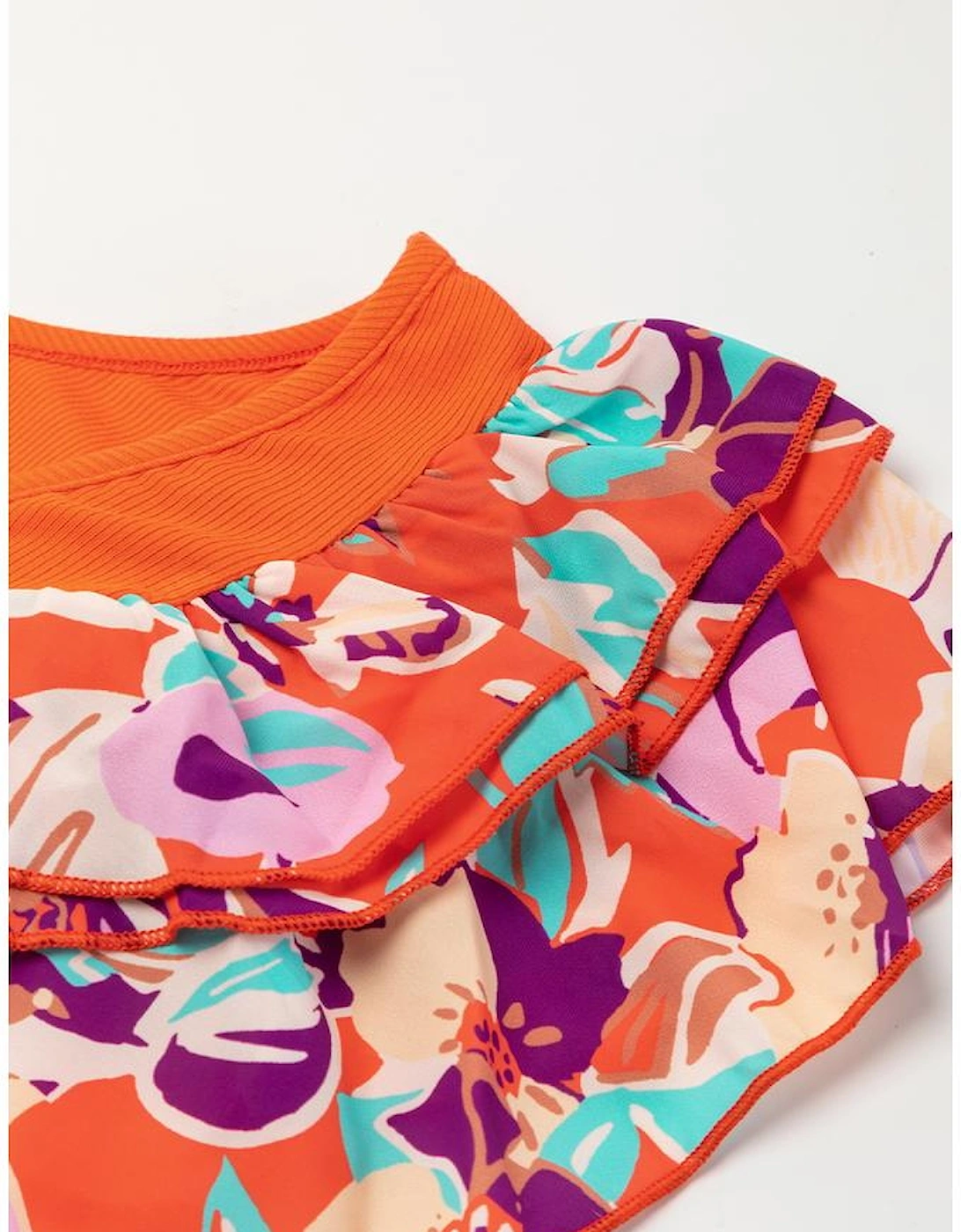 Orange Ribbed Knit Tiered Ruffled Sleeve Bodysuit