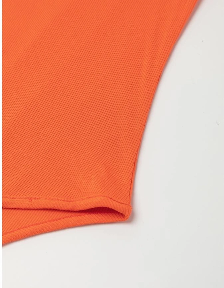 Orange Ribbed Knit Tiered Ruffled Sleeve Bodysuit