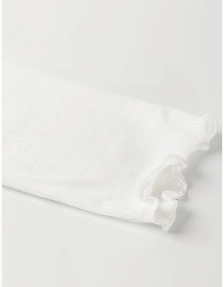 White Exposed Seam Ribbed Knit Slim Fit Long Sleeve Top