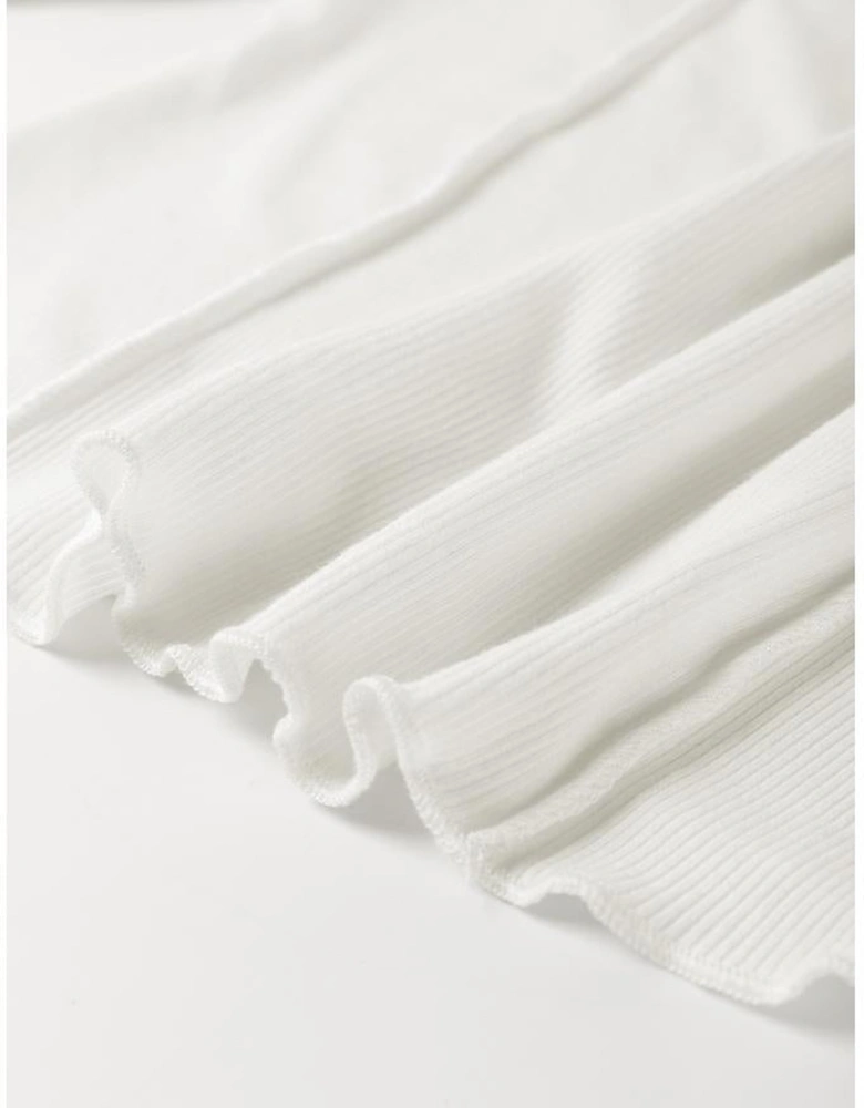White Exposed Seam Ribbed Knit Slim Fit Long Sleeve Top