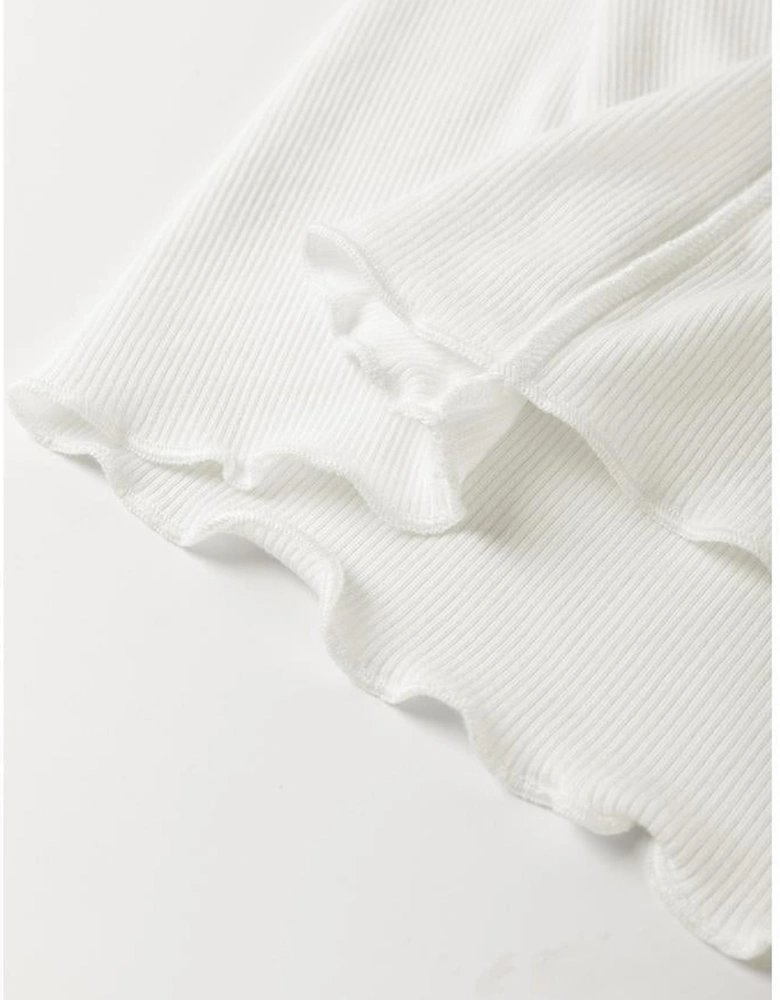 White Exposed Seam Ribbed Knit Slim Fit Long Sleeve Top