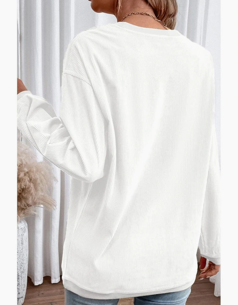 White JOY to the world Ribbed Crewneck Pullover Sweatshirt