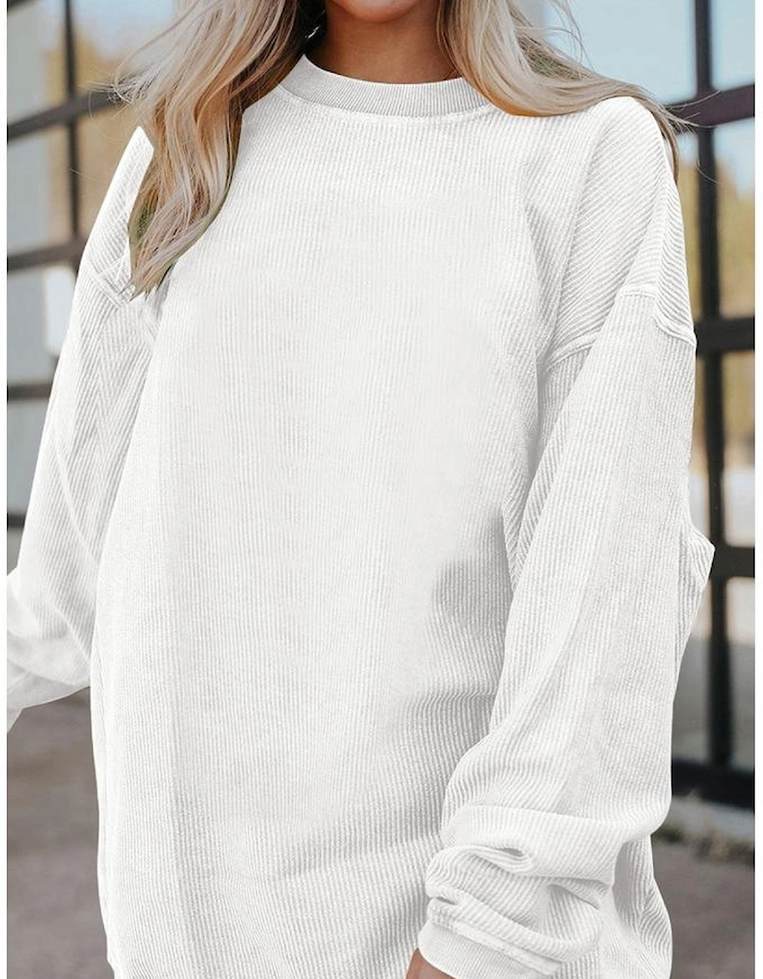 White Ribbed Corduroy Oversized Sweatshirt, 14 of 13