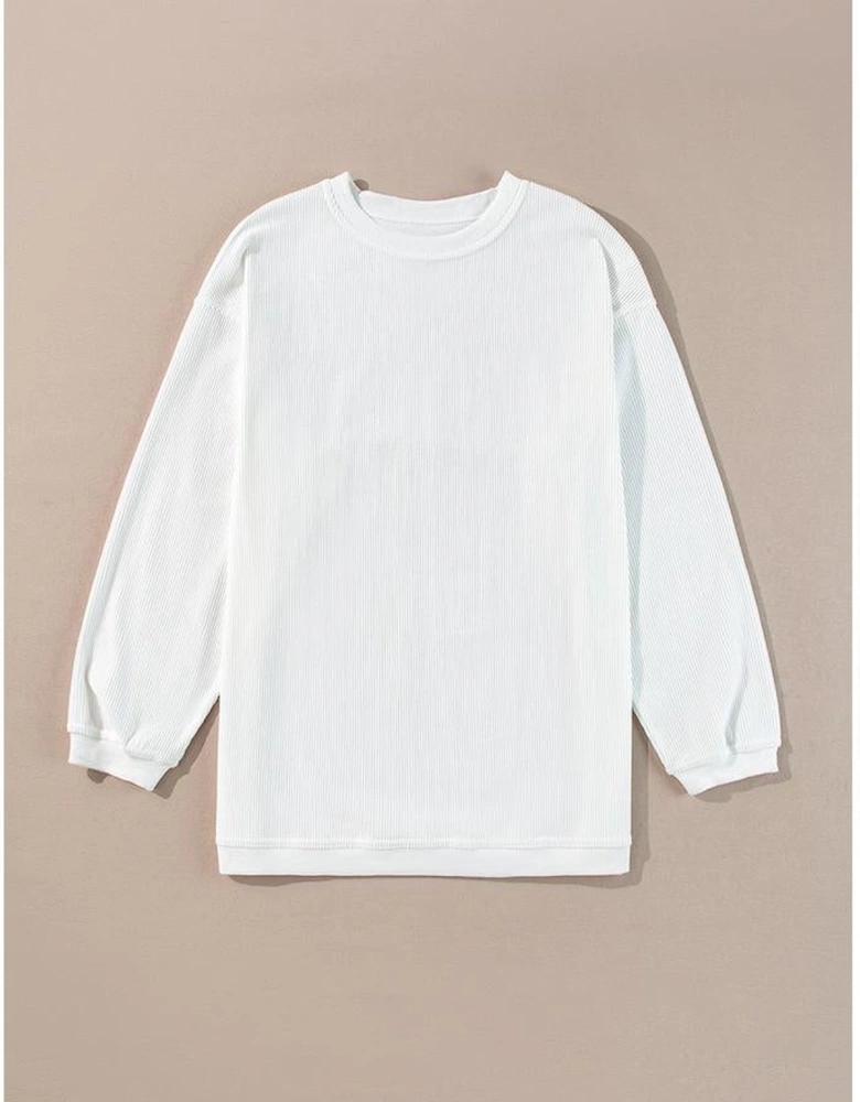 White Ribbed Corduroy Oversized Sweatshirt