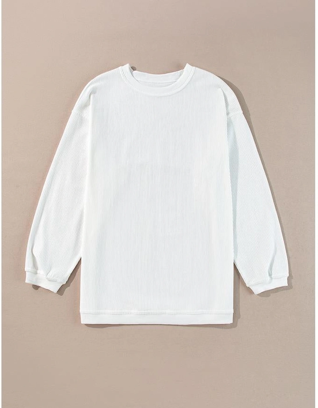 White Ribbed Corduroy Oversized Sweatshirt