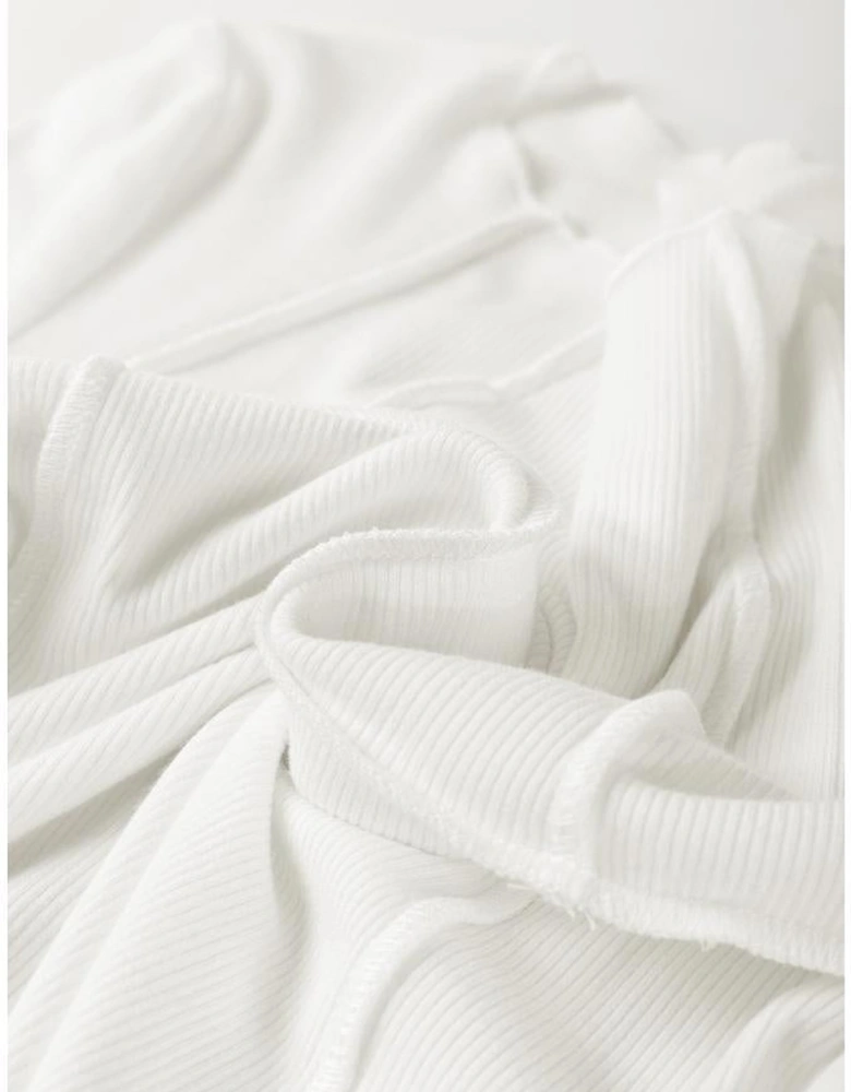 White Exposed Seam Ribbed Knit Slim Fit Long Sleeve Top