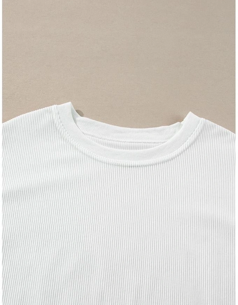 White Ribbed Corduroy Oversized Sweatshirt