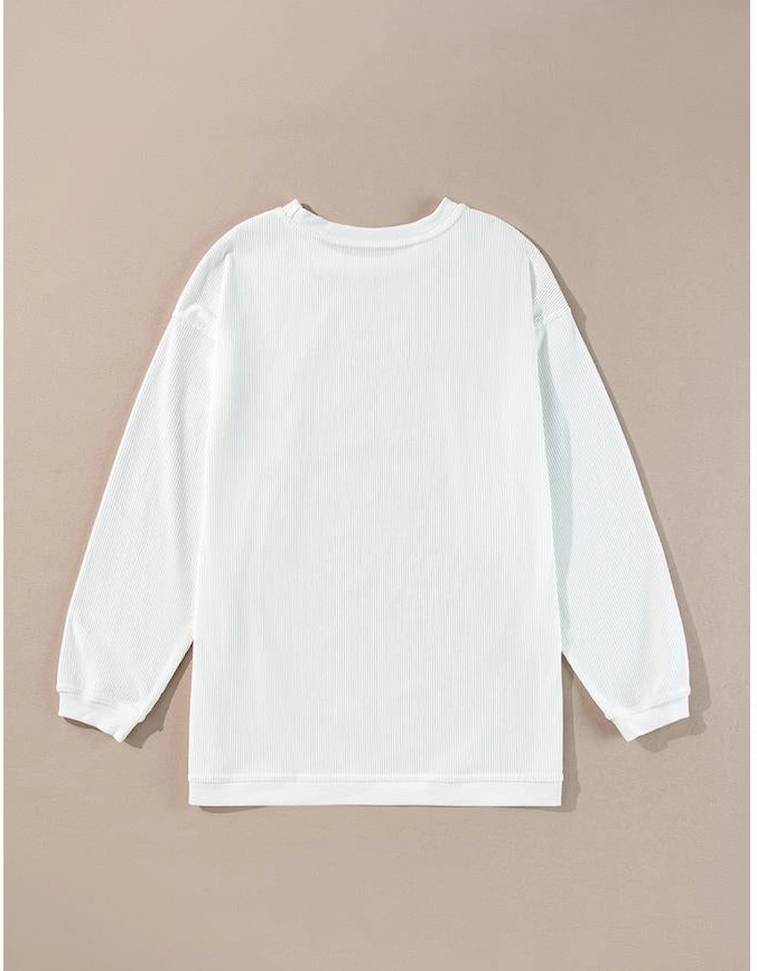 White JOY to the world Ribbed Crewneck Pullover Sweatshirt