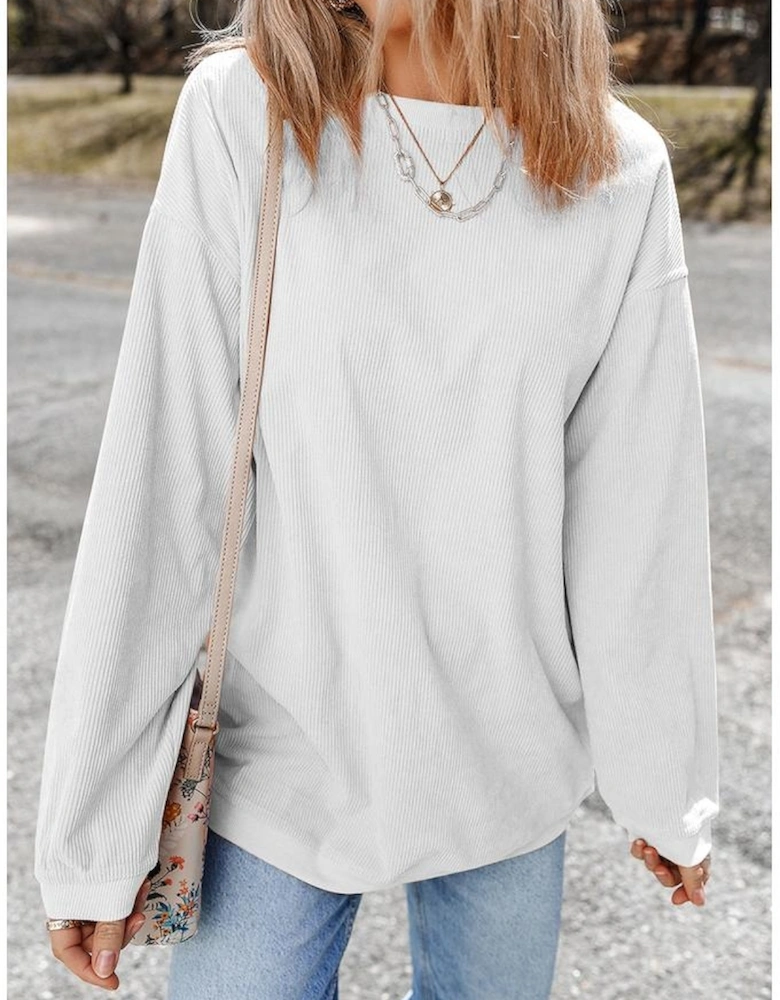 White Ribbed Corduroy Oversized Sweatshirt