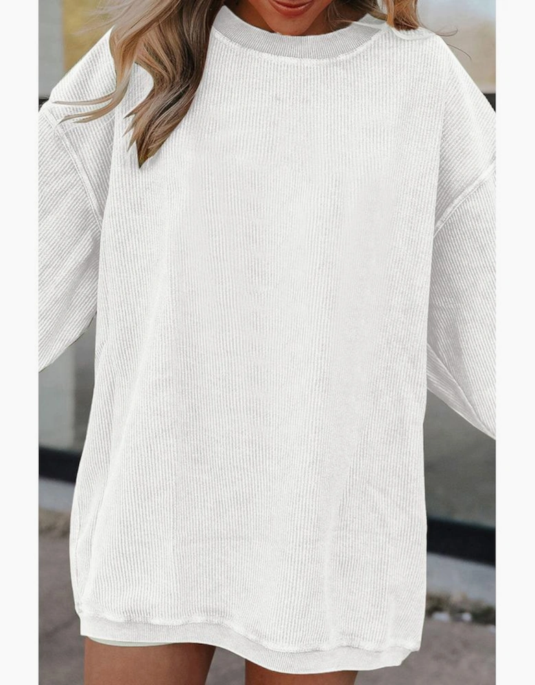 White Ribbed Corduroy Oversized Sweatshirt