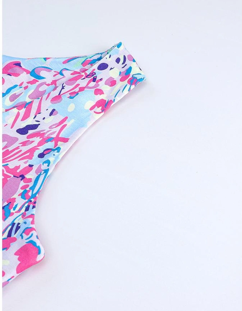 Purple Abstract Floral Print Sleeveless Maxi Dress