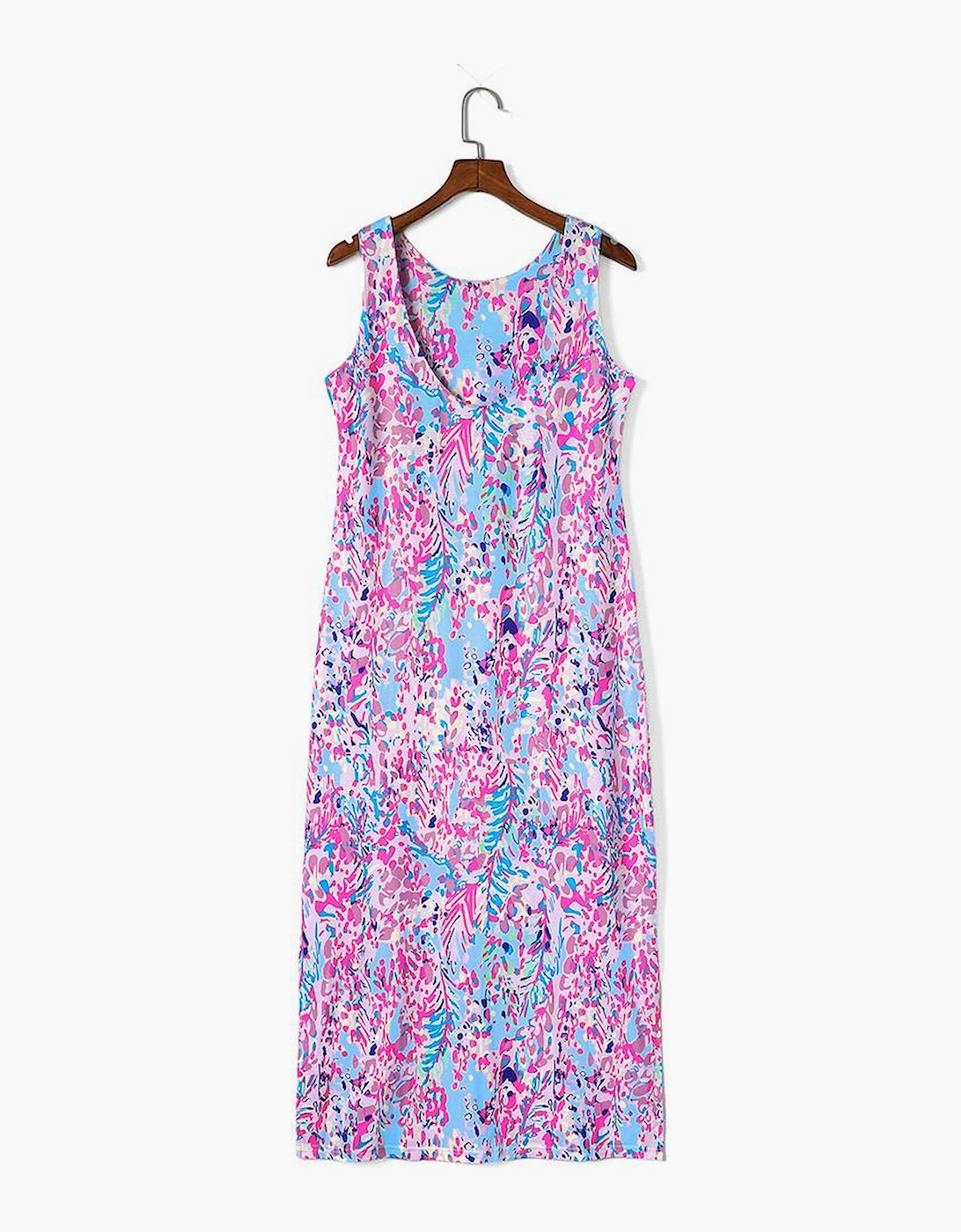 Purple Abstract Floral Print Sleeveless Maxi Dress