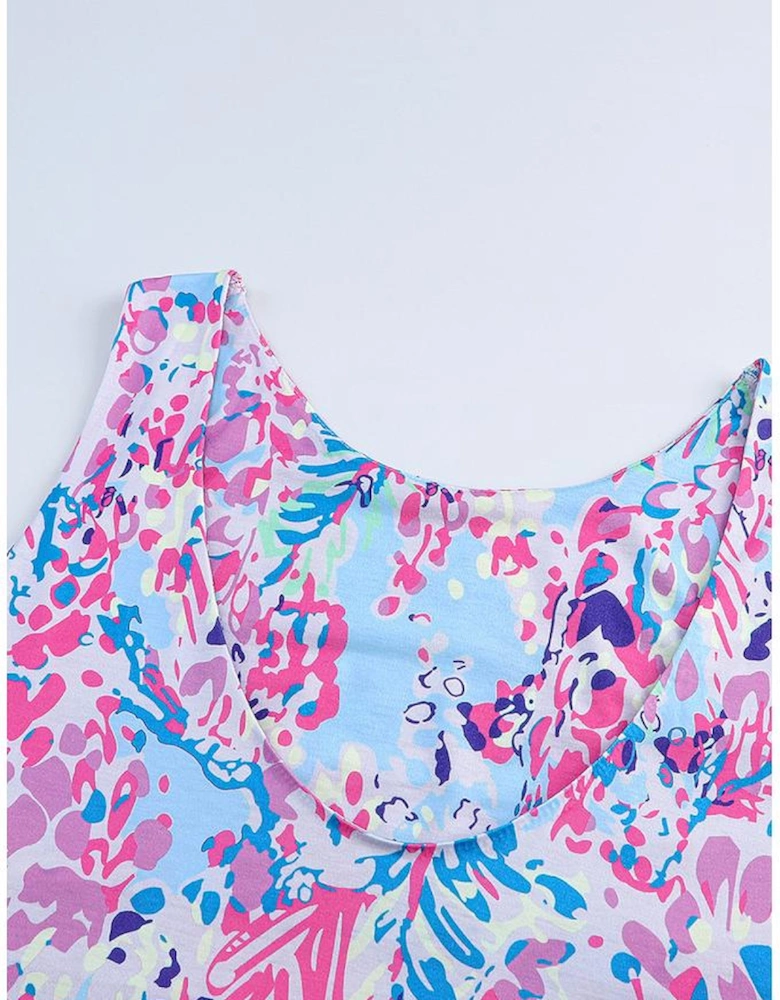 Purple Abstract Floral Print Sleeveless Maxi Dress