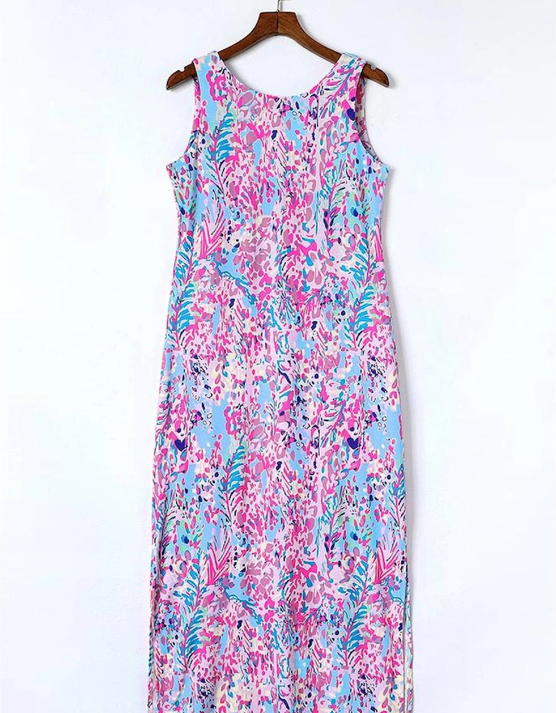 Purple Abstract Floral Print Sleeveless Maxi Dress