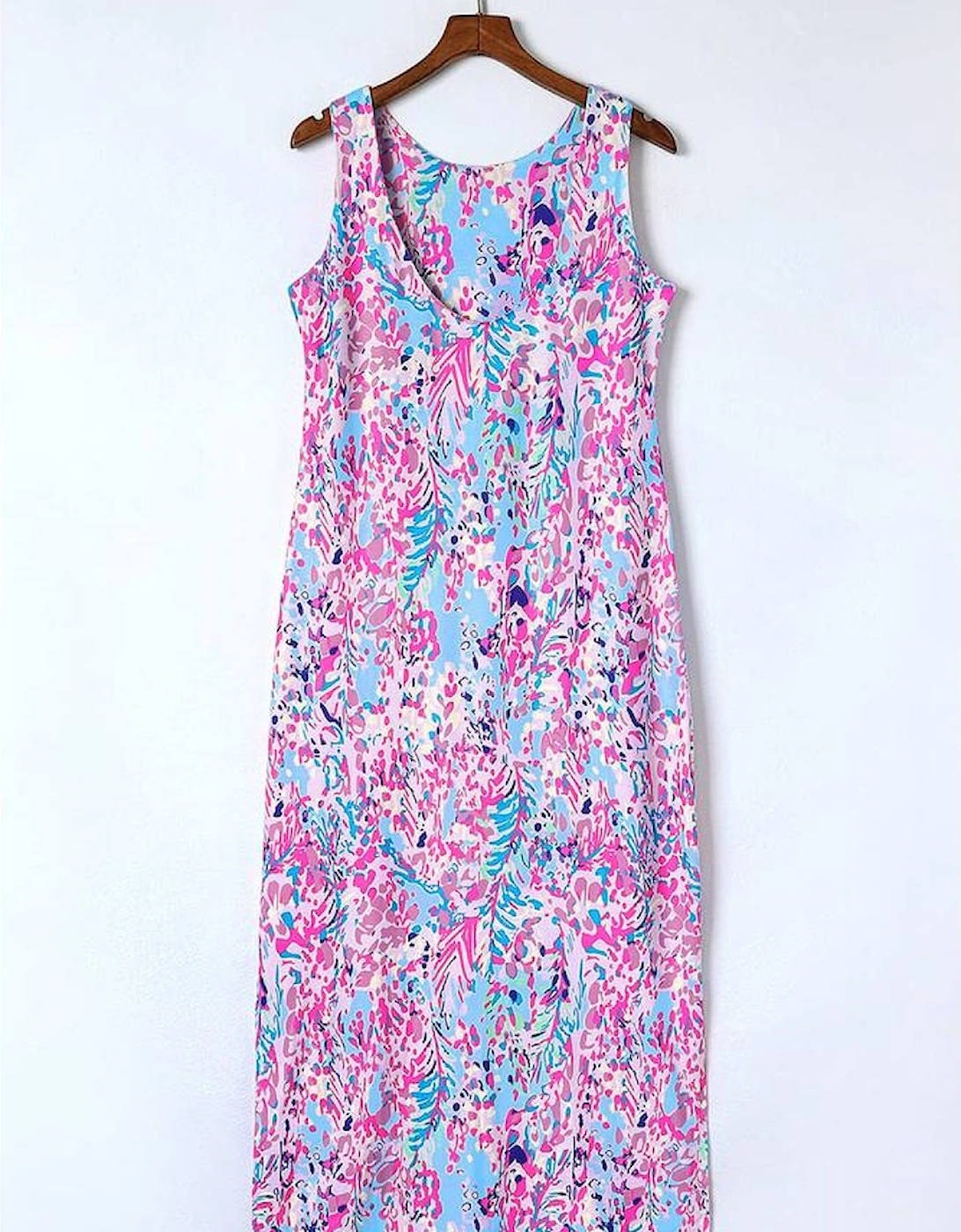 Purple Abstract Floral Print Sleeveless Maxi Dress